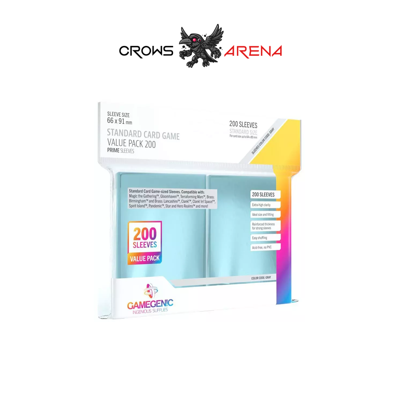 Gamegenic - Pack 200 Sleeves Gray Prime 66x91 - Standard